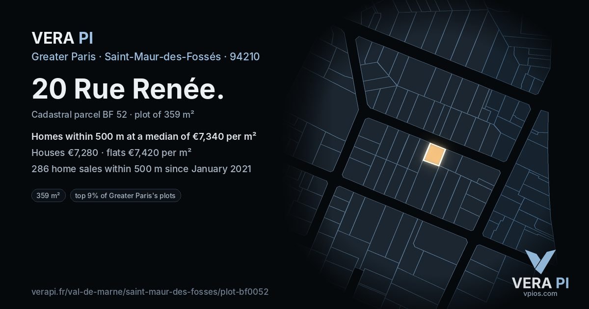 20 Rue Renée, Saint-Maur-des-Fossés at night – the plot lit, the parcels around coloured by the prices near them