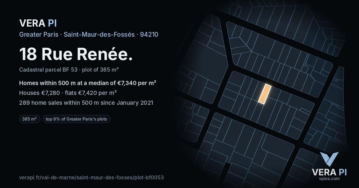 18 Rue Renée, Saint-Maur-des-Fossés at night – the plot lit, the parcels around coloured by the prices near them