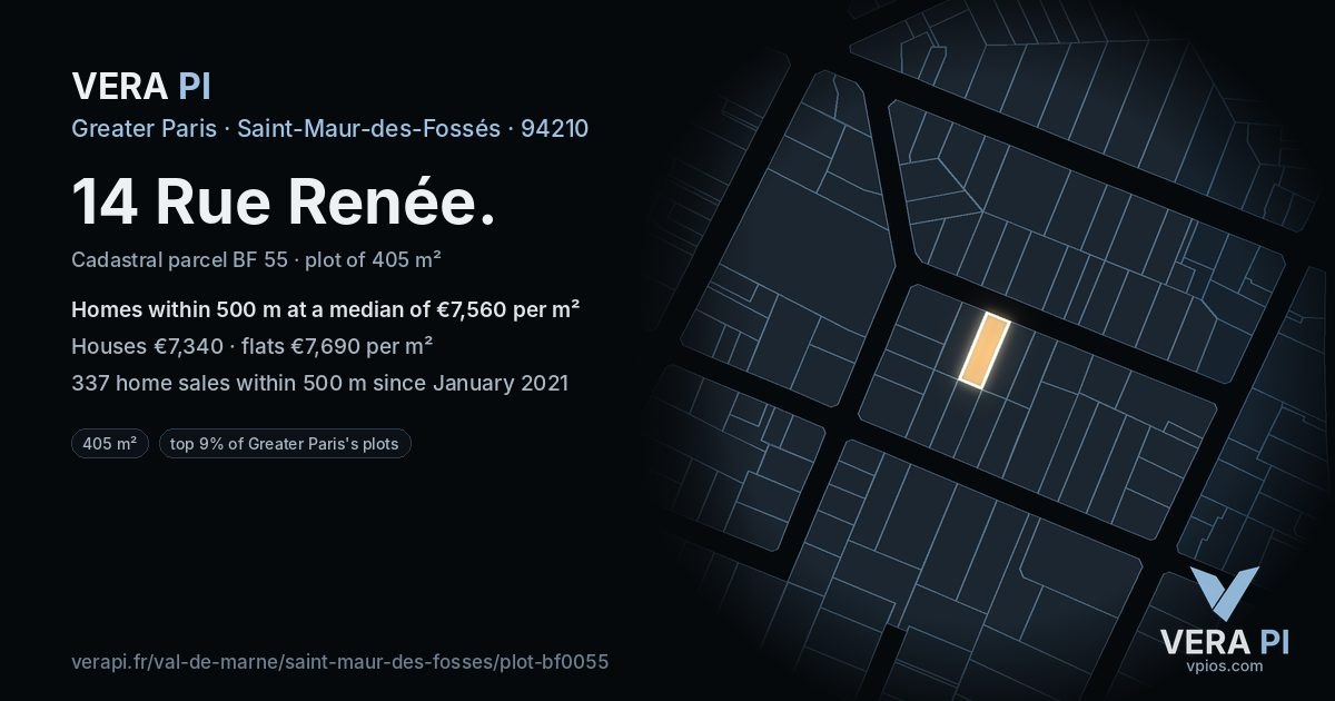 14 Rue Renée, Saint-Maur-des-Fossés at night – the plot lit, the parcels around coloured by the prices near them