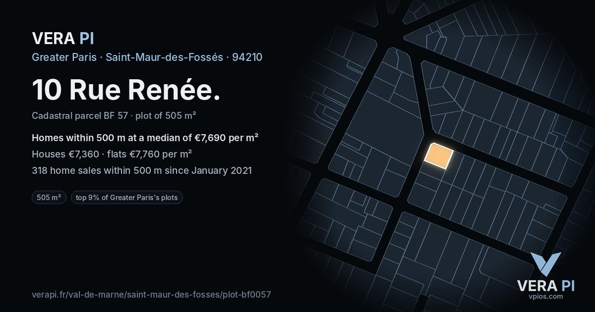 10 Rue Renée, Saint-Maur-des-Fossés at night – the plot lit, the parcels around coloured by the prices near them