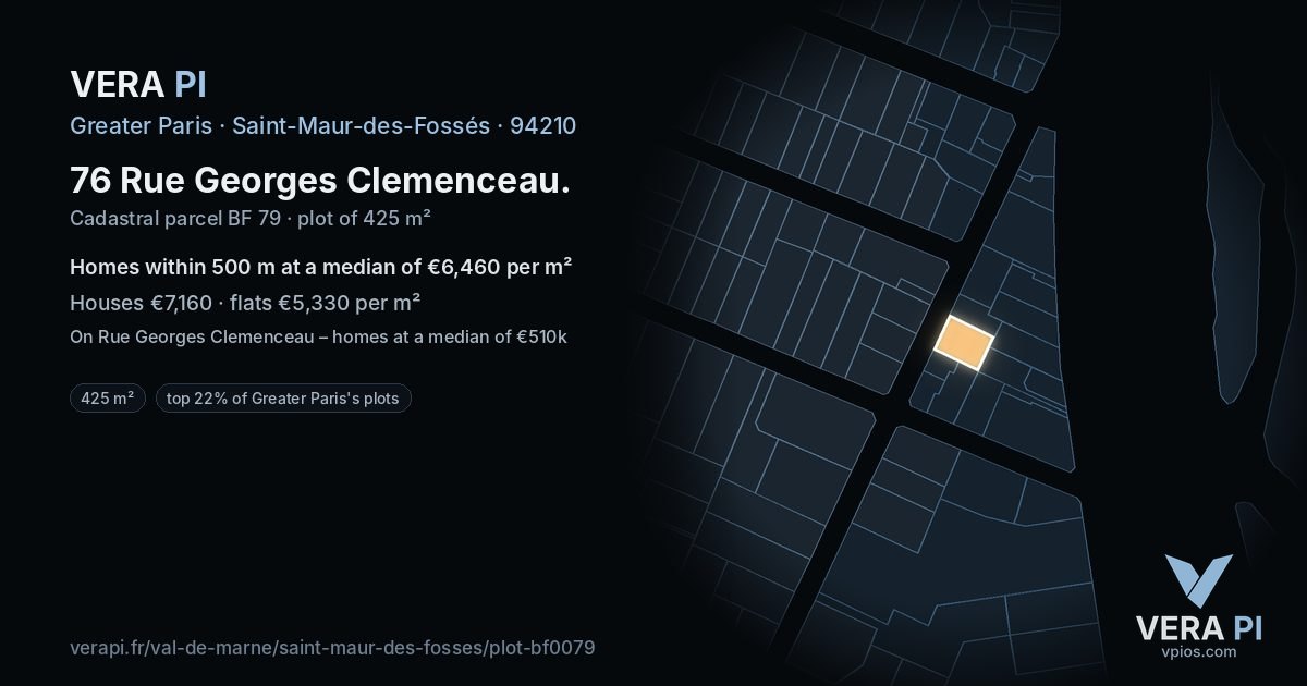 76 Rue Georges Clemenceau, Saint-Maur-des-Fossés at night – the plot lit, the parcels around coloured by the prices near them