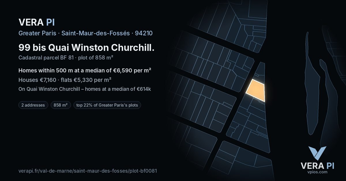 99 bis Quai Winston Churchill, Saint-Maur-des-Fossés at night – the plot lit, the parcels around coloured by the prices near them