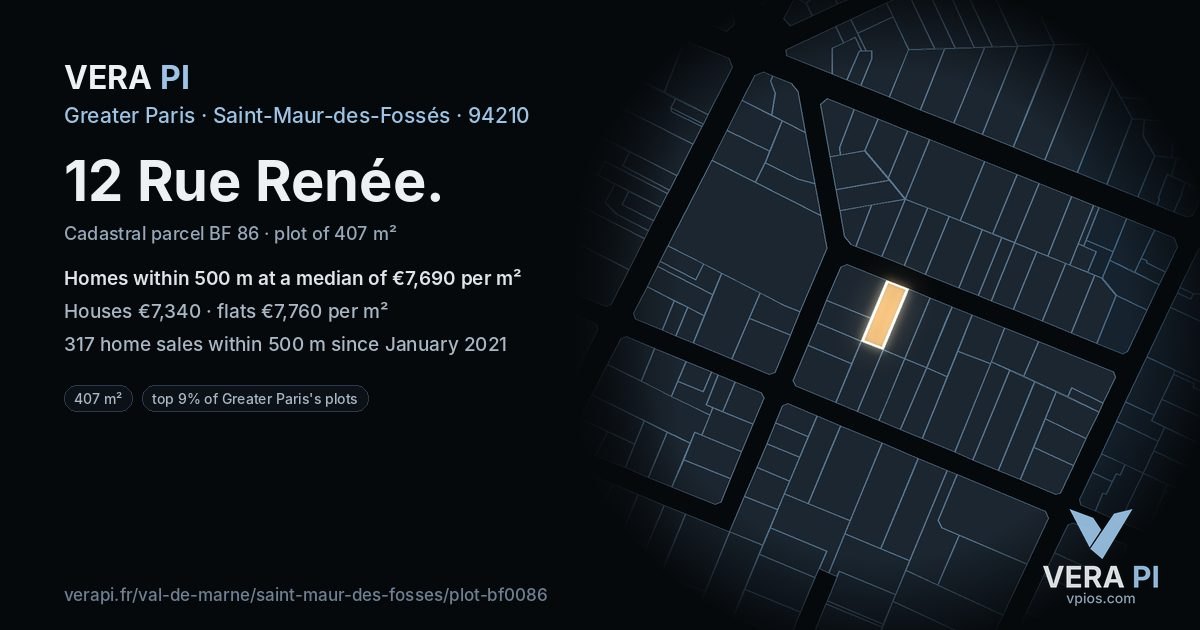 12 Rue Renée, Saint-Maur-des-Fossés at night – the plot lit, the parcels around coloured by the prices near them