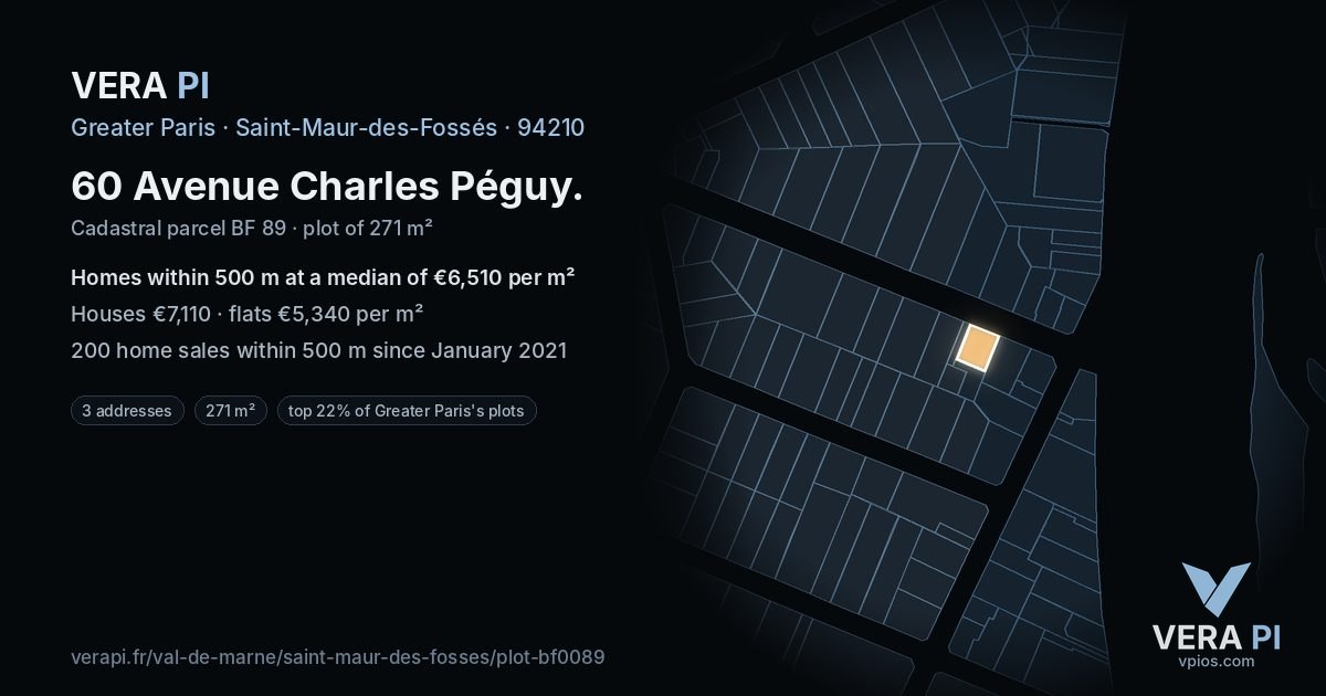 60 Avenue Charles Péguy, Saint-Maur-des-Fossés at night – the plot lit, the parcels around coloured by the prices near them