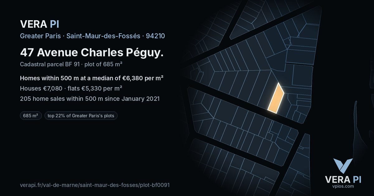 47 Avenue Charles Péguy, Saint-Maur-des-Fossés at night – the plot lit, the parcels around coloured by the prices near them