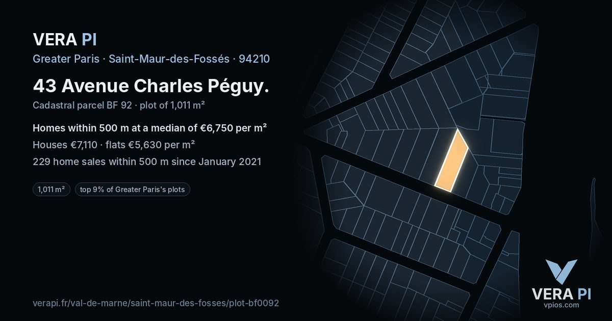43 Avenue Charles Péguy, Saint-Maur-des-Fossés at night – the plot lit, the parcels around coloured by the prices near them