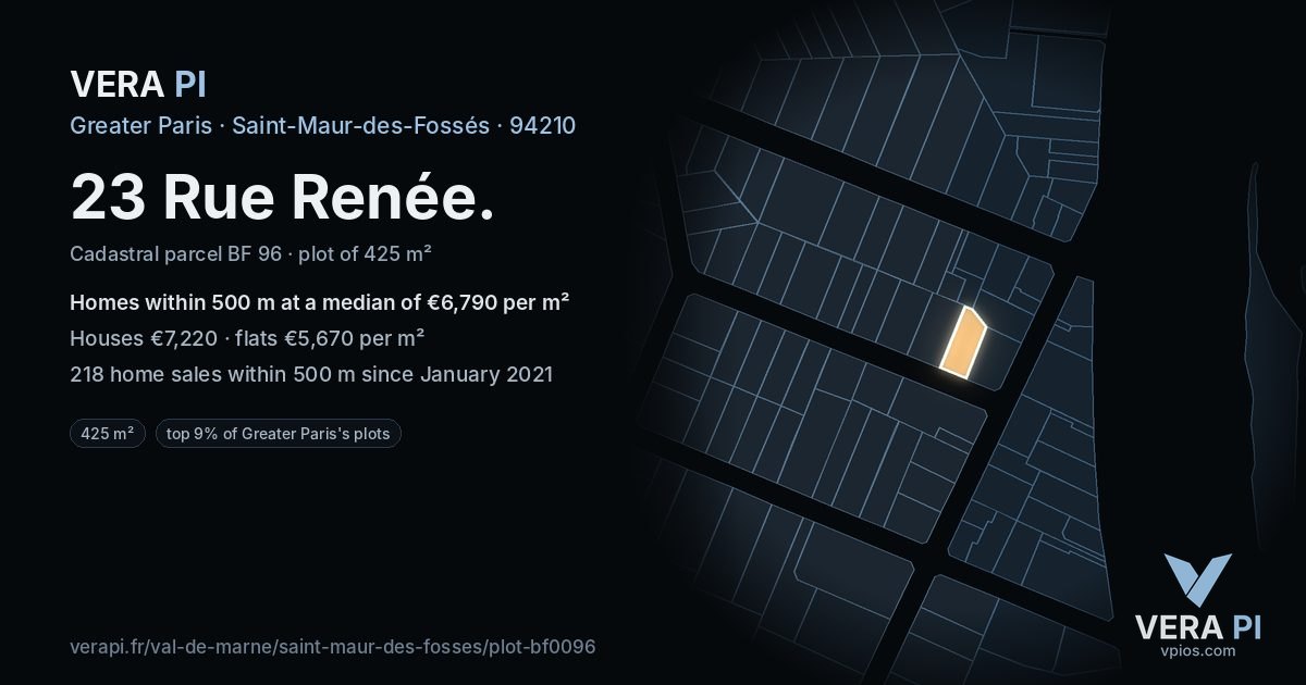 23 Rue Renée, Saint-Maur-des-Fossés at night – the plot lit, the parcels around coloured by the prices near them