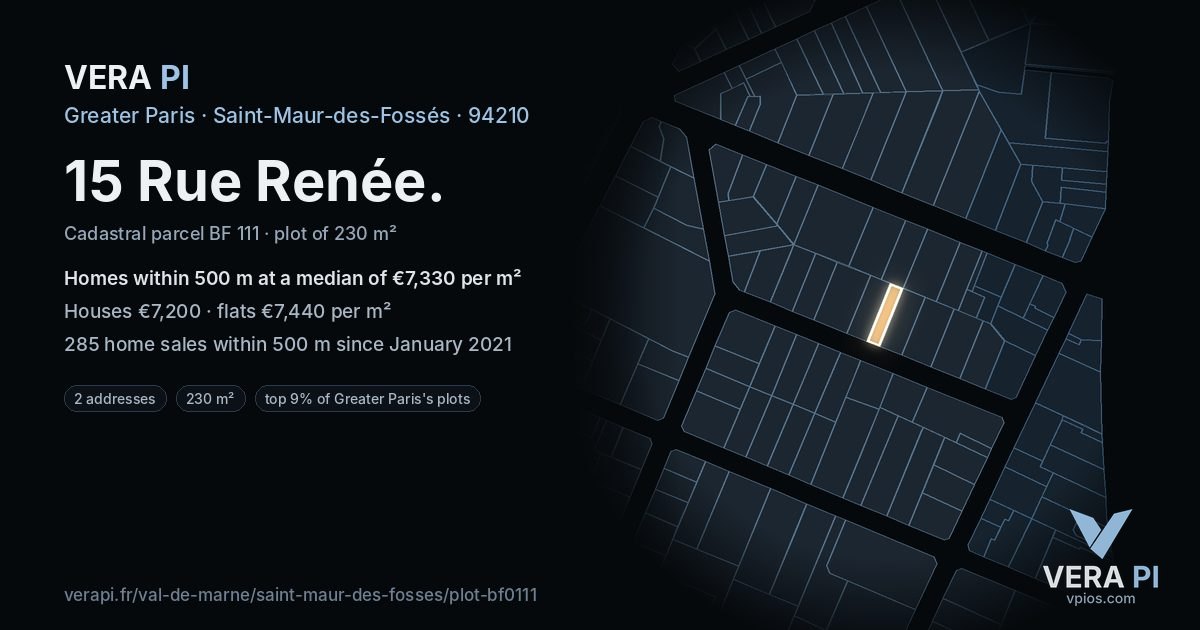 15 Rue Renée, Saint-Maur-des-Fossés at night – the plot lit, the parcels around coloured by the prices near them