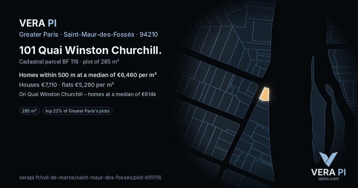 101 Quai Winston Churchill, Saint-Maur-des-Fossés at night – the plot lit, the parcels around coloured by the prices near them
