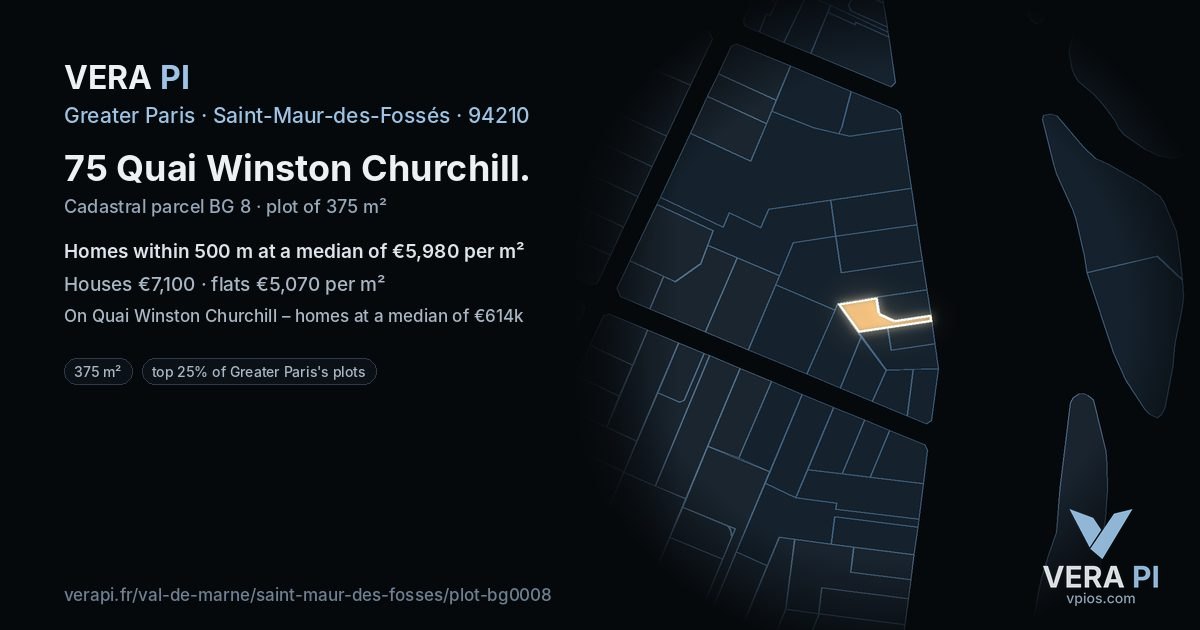 75 Quai Winston Churchill, Saint-Maur-des-Fossés at night – the plot lit, the parcels around coloured by the prices near them