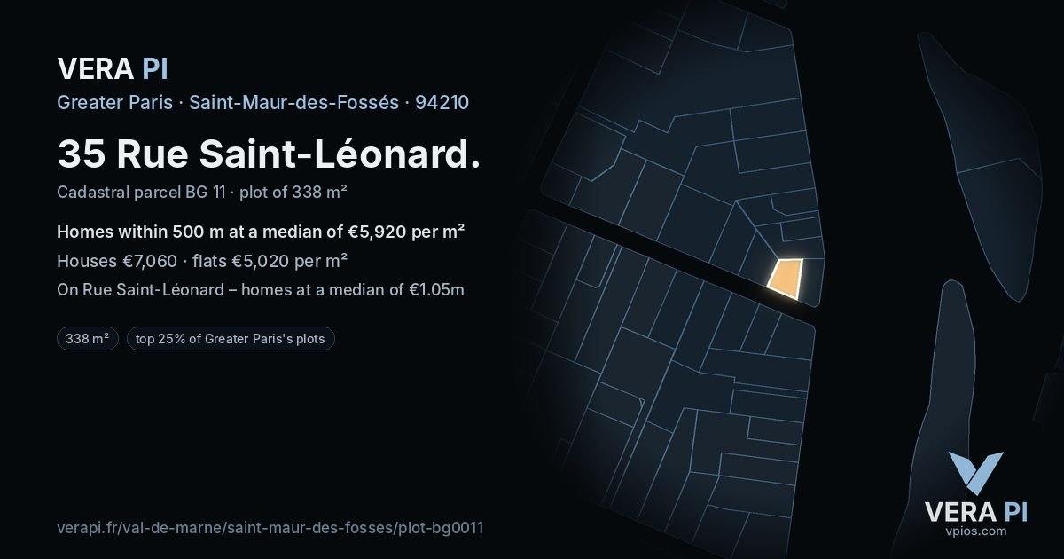 35 Rue Saint-Léonard, Saint-Maur-des-Fossés at night – the plot lit, the parcels around coloured by the prices near them