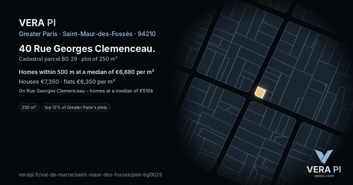 40 Rue Georges Clemenceau, Saint-Maur-des-Fossés at night – the plot lit, the parcels around coloured by the prices near them