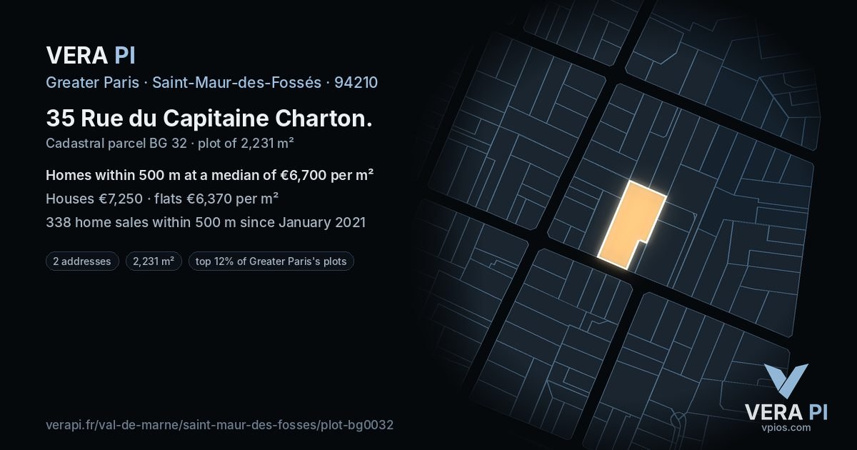 35 Rue du Capitaine Charton, Saint-Maur-des-Fossés at night – the plot lit, the parcels around coloured by the prices near them
