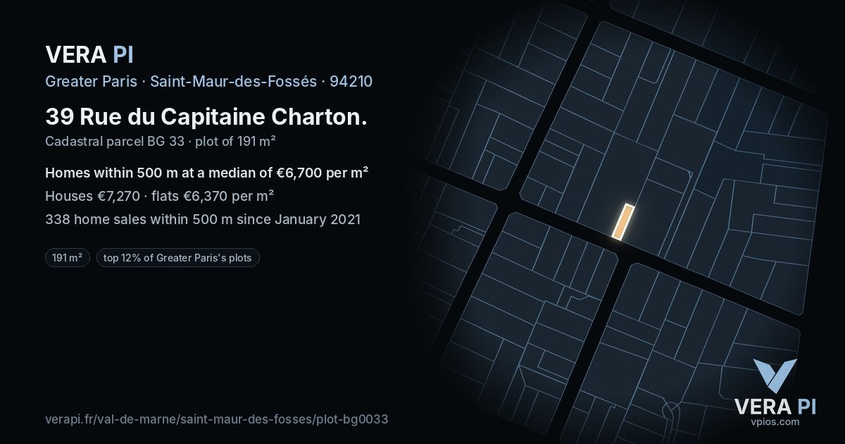39 Rue du Capitaine Charton, Saint-Maur-des-Fossés at night – the plot lit, the parcels around coloured by the prices near them