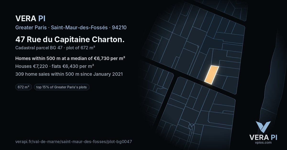 47 Rue du Capitaine Charton, Saint-Maur-des-Fossés at night – the plot lit, the parcels around coloured by the prices near them