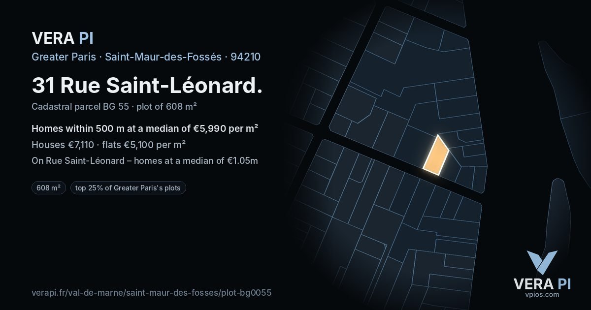 31 Rue Saint-Léonard, Saint-Maur-des-Fossés at night – the plot lit, the parcels around coloured by the prices near them