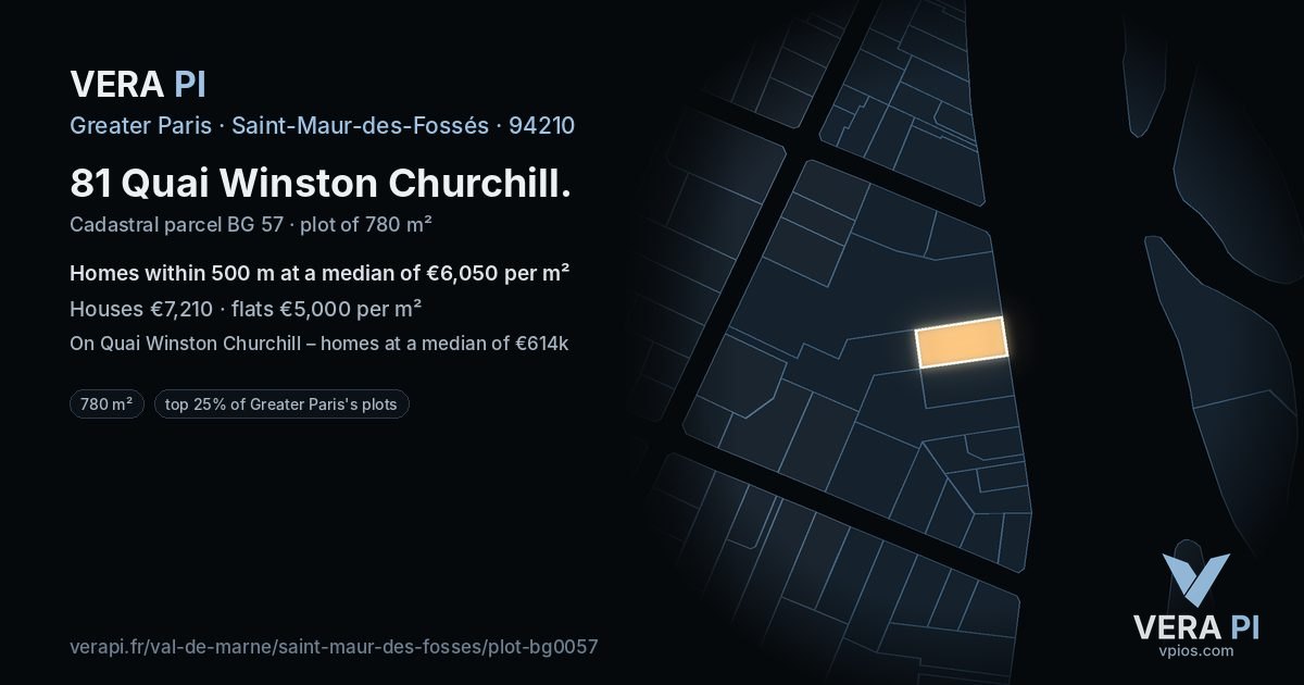81 Quai Winston Churchill, Saint-Maur-des-Fossés at night – the plot lit, the parcels around coloured by the prices near them