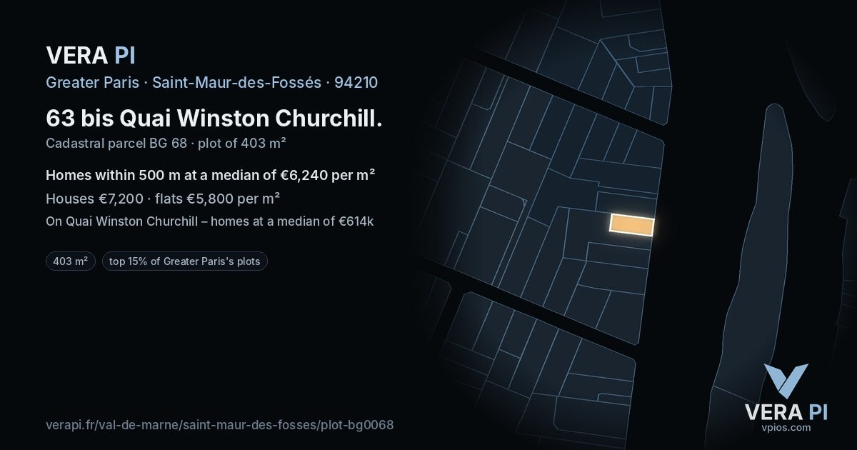 63 bis Quai Winston Churchill, Saint-Maur-des-Fossés at night – the plot lit, the parcels around coloured by the prices near them
