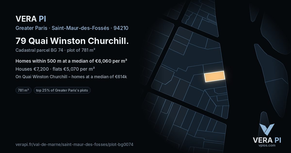 79 Quai Winston Churchill, Saint-Maur-des-Fossés at night – the plot lit, the parcels around coloured by the prices near them