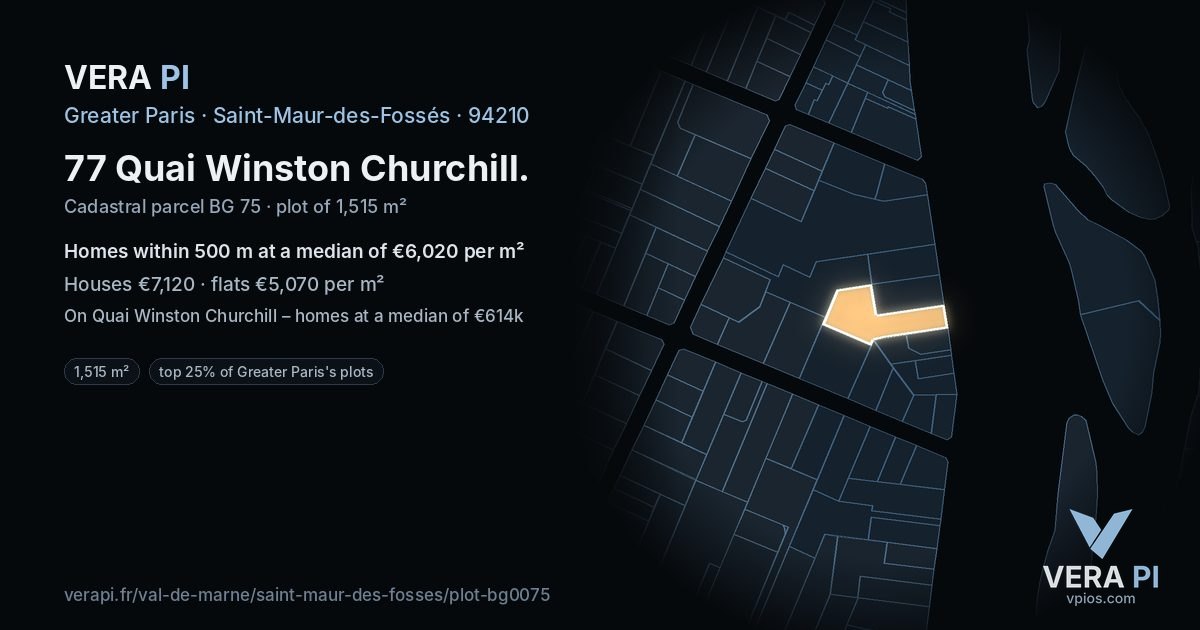 77 Quai Winston Churchill, Saint-Maur-des-Fossés at night – the plot lit, the parcels around coloured by the prices near them