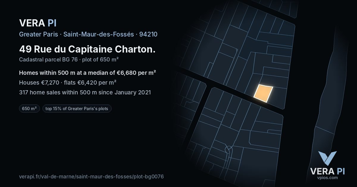 49 Rue du Capitaine Charton, Saint-Maur-des-Fossés at night – the plot lit, the parcels around coloured by the prices near them