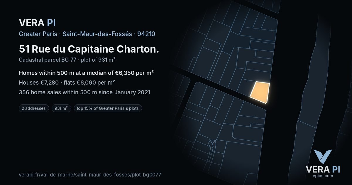 51 Rue du Capitaine Charton, Saint-Maur-des-Fossés at night – the plot lit, the parcels around coloured by the prices near them