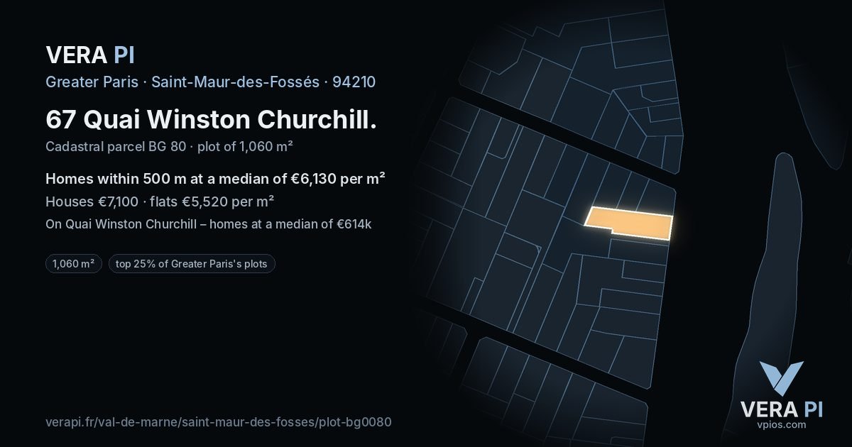 67 Quai Winston Churchill, Saint-Maur-des-Fossés at night – the plot lit, the parcels around coloured by the prices near them