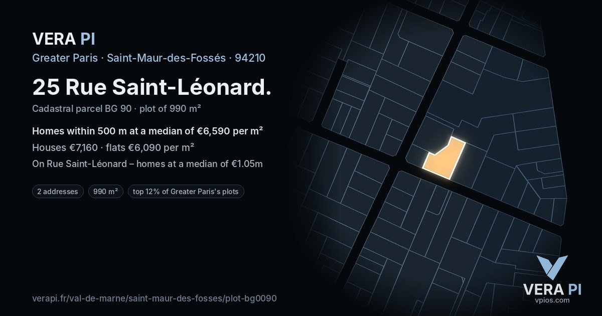25 Rue Saint-Léonard, Saint-Maur-des-Fossés at night – the plot lit, the parcels around coloured by the prices near them