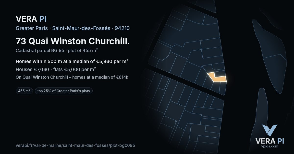 73 Quai Winston Churchill, Saint-Maur-des-Fossés at night – the plot lit, the parcels around coloured by the prices near them