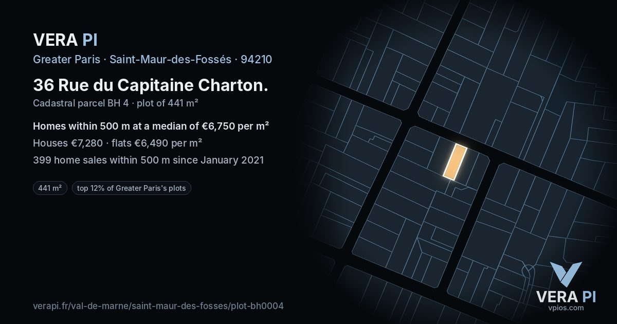 36 Rue du Capitaine Charton, Saint-Maur-des-Fossés at night – the plot lit, the parcels around coloured by the prices near them