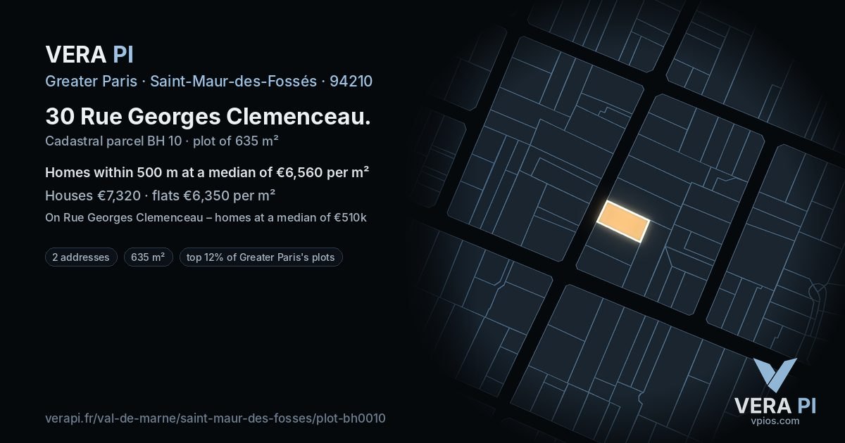 30 Rue Georges Clemenceau, Saint-Maur-des-Fossés at night – the plot lit, the parcels around coloured by the prices near them