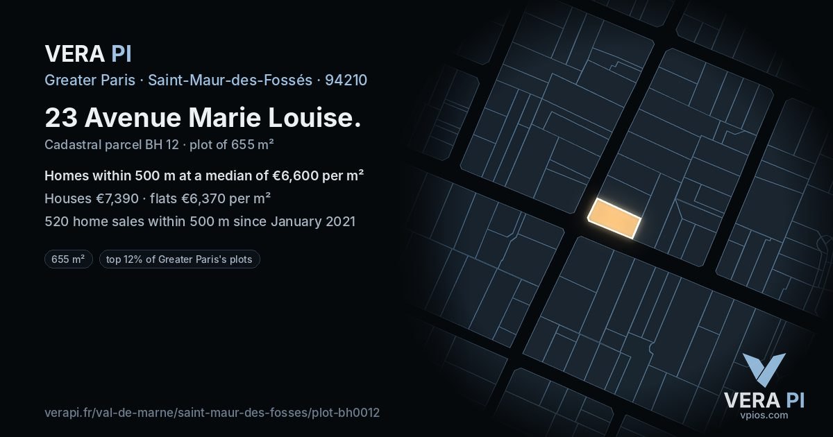23 Avenue Marie Louise, Saint-Maur-des-Fossés at night – the plot lit, the parcels around coloured by the prices near them