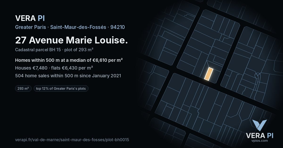 27 Avenue Marie Louise, Saint-Maur-des-Fossés at night – the plot lit, the parcels around coloured by the prices near them
