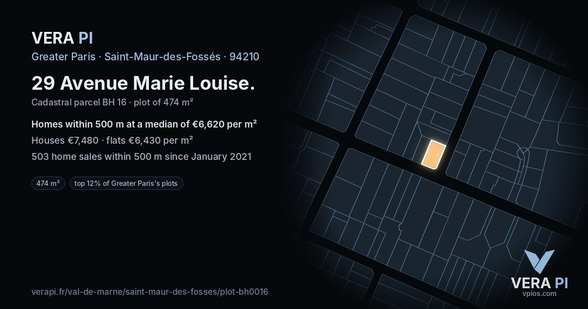 29 Avenue Marie Louise, Saint-Maur-des-Fossés at night – the plot lit, the parcels around coloured by the prices near them