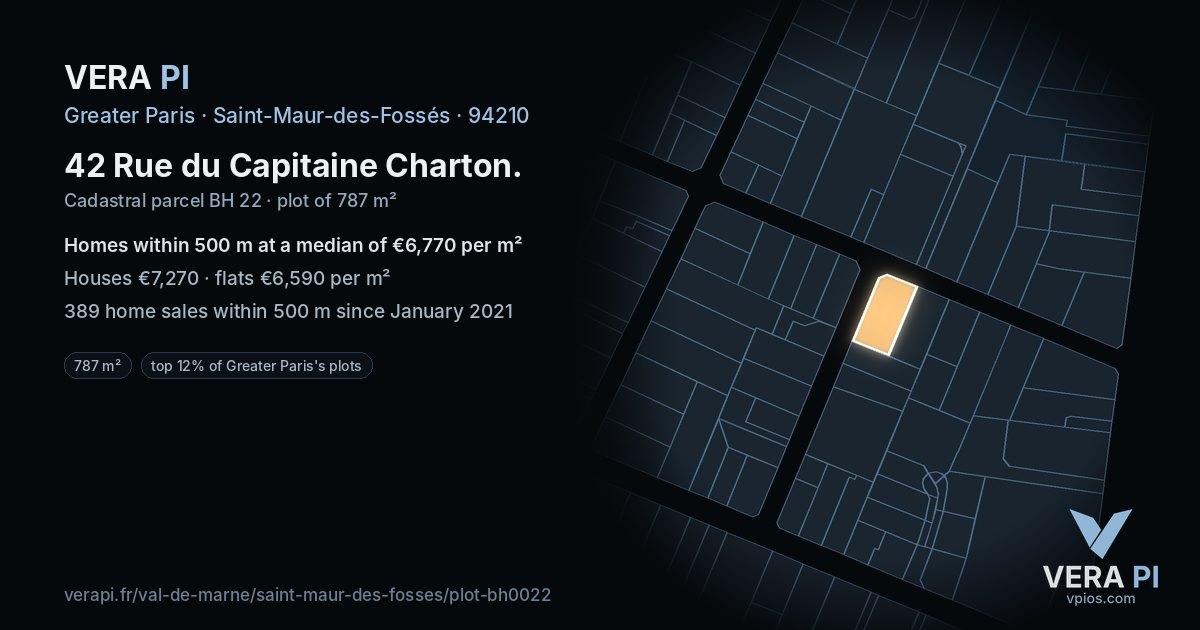 42 Rue du Capitaine Charton, Saint-Maur-des-Fossés at night – the plot lit, the parcels around coloured by the prices near them