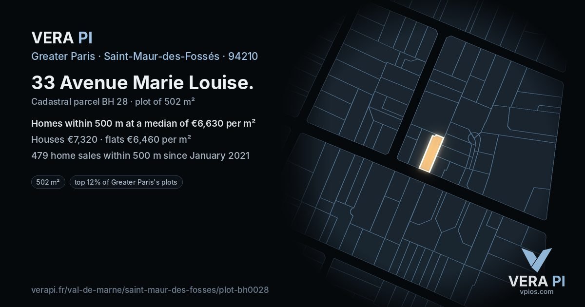 33 Avenue Marie Louise, Saint-Maur-des-Fossés at night – the plot lit, the parcels around coloured by the prices near them