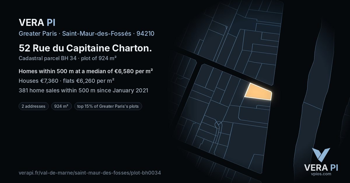 52 Rue du Capitaine Charton, Saint-Maur-des-Fossés at night – the plot lit, the parcels around coloured by the prices near them