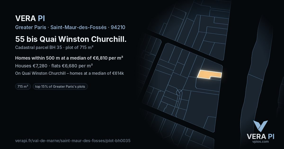55 bis Quai Winston Churchill, Saint-Maur-des-Fossés at night – the plot lit, the parcels around coloured by the prices near them