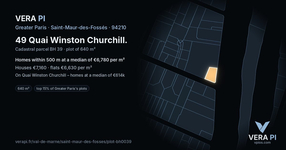 49 Quai Winston Churchill, Saint-Maur-des-Fossés at night – the plot lit, the parcels around coloured by the prices near them