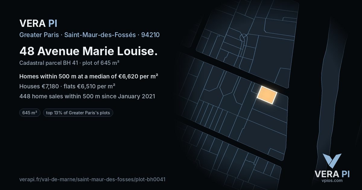 48 Avenue Marie Louise, Saint-Maur-des-Fossés at night – the plot lit, the parcels around coloured by the prices near them