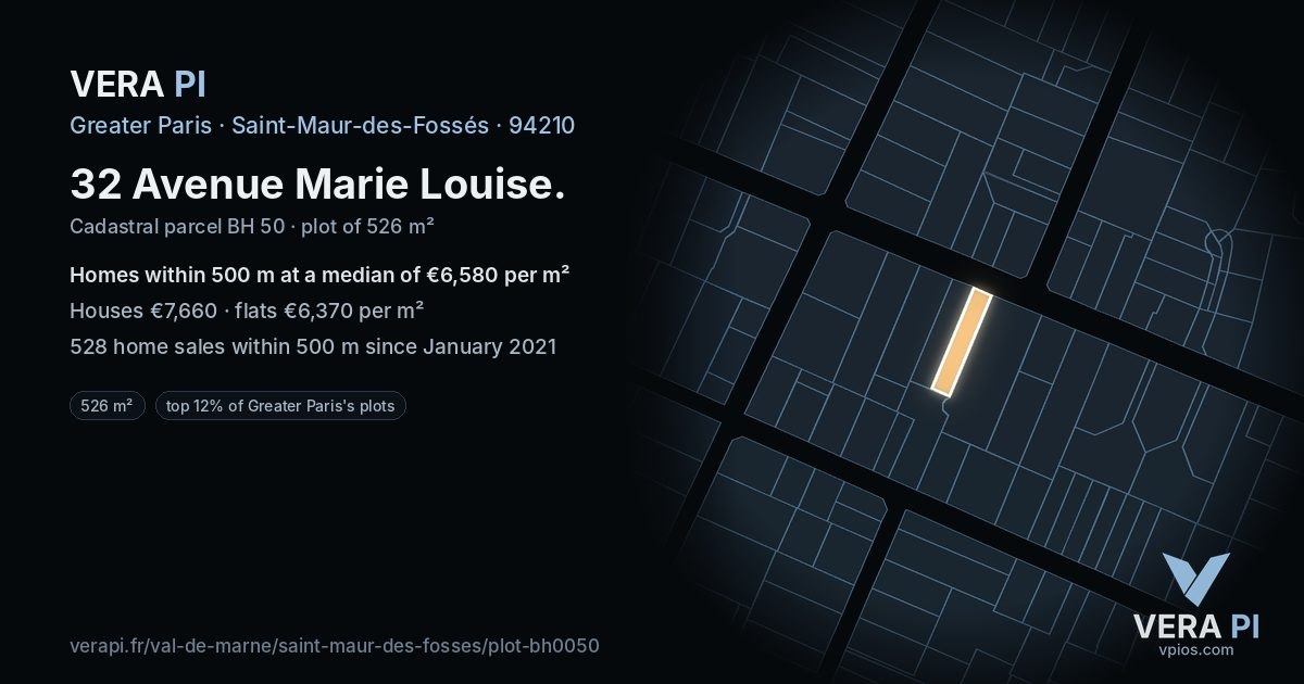 32 Avenue Marie Louise, Saint-Maur-des-Fossés at night – the plot lit, the parcels around coloured by the prices near them
