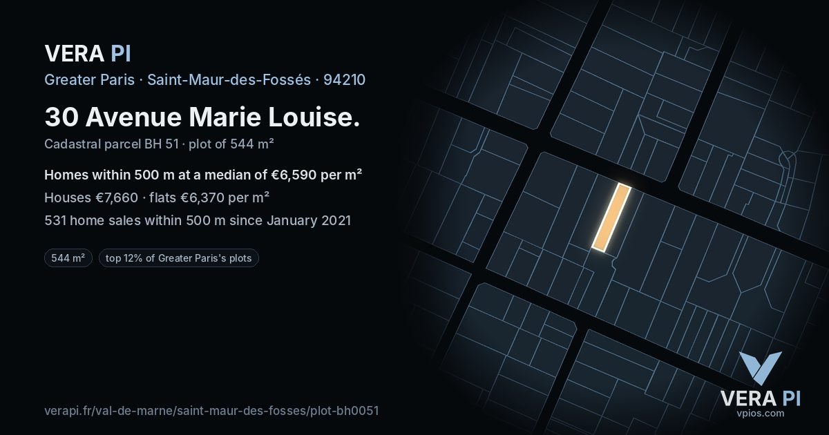 30 Avenue Marie Louise, Saint-Maur-des-Fossés at night – the plot lit, the parcels around coloured by the prices near them
