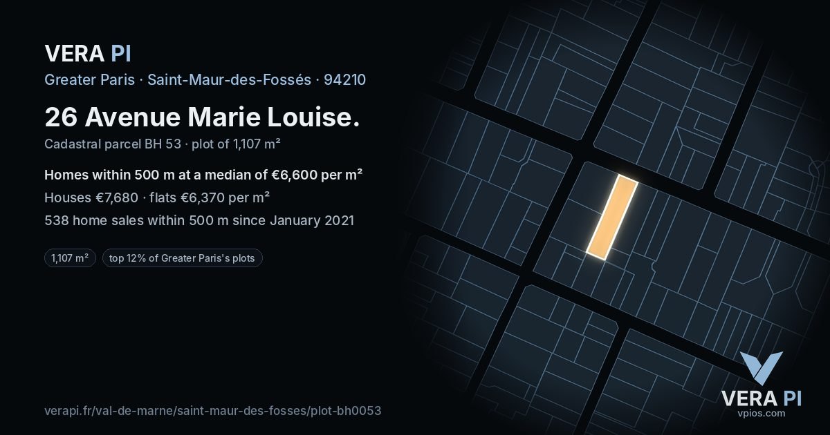 26 Avenue Marie Louise, Saint-Maur-des-Fossés at night – the plot lit, the parcels around coloured by the prices near them