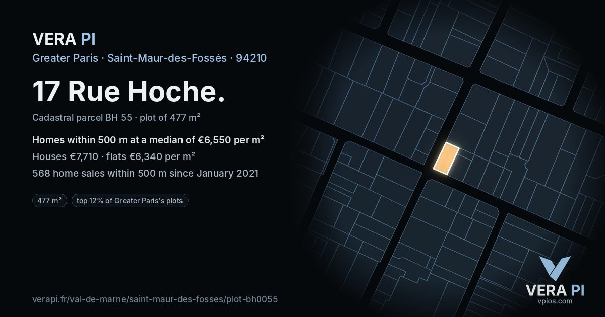 17 Rue Hoche, Saint-Maur-des-Fossés at night – the plot lit, the parcels around coloured by the prices near them