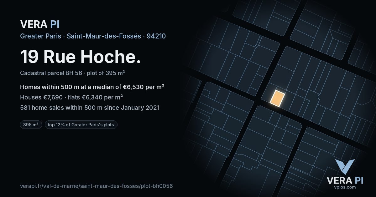 19 Rue Hoche, Saint-Maur-des-Fossés at night – the plot lit, the parcels around coloured by the prices near them
