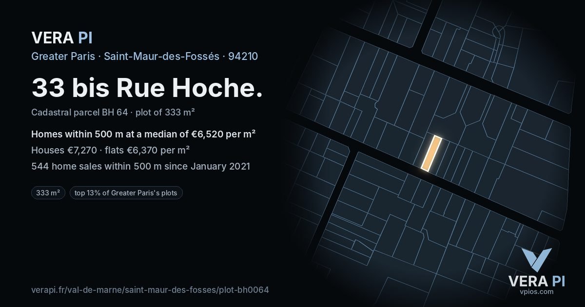 33 bis Rue Hoche, Saint-Maur-des-Fossés at night – the plot lit, the parcels around coloured by the prices near them