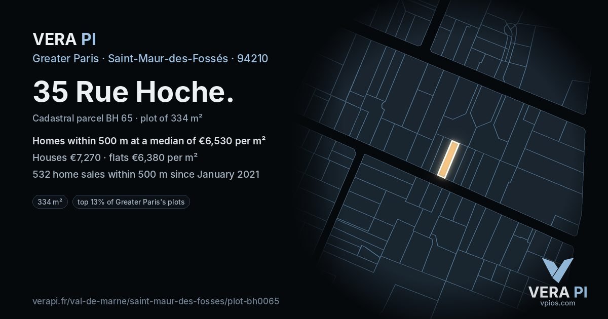 35 Rue Hoche, Saint-Maur-des-Fossés at night – the plot lit, the parcels around coloured by the prices near them