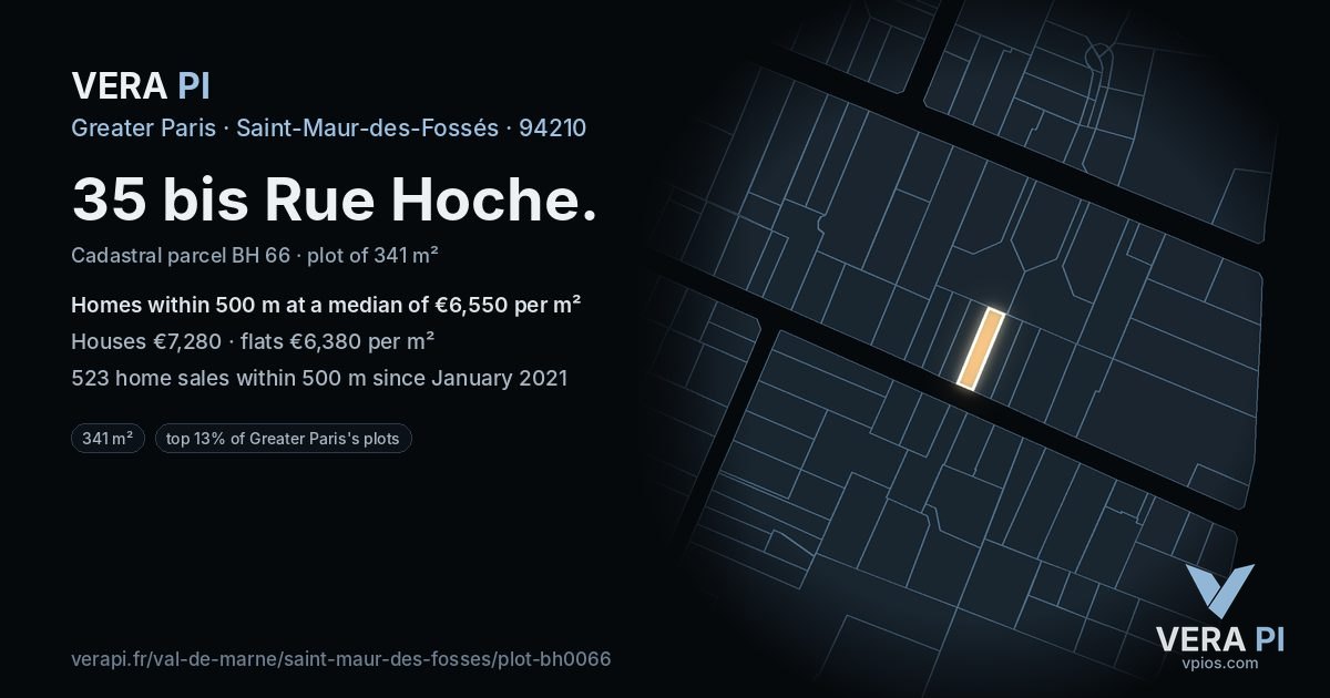 35 bis Rue Hoche, Saint-Maur-des-Fossés at night – the plot lit, the parcels around coloured by the prices near them