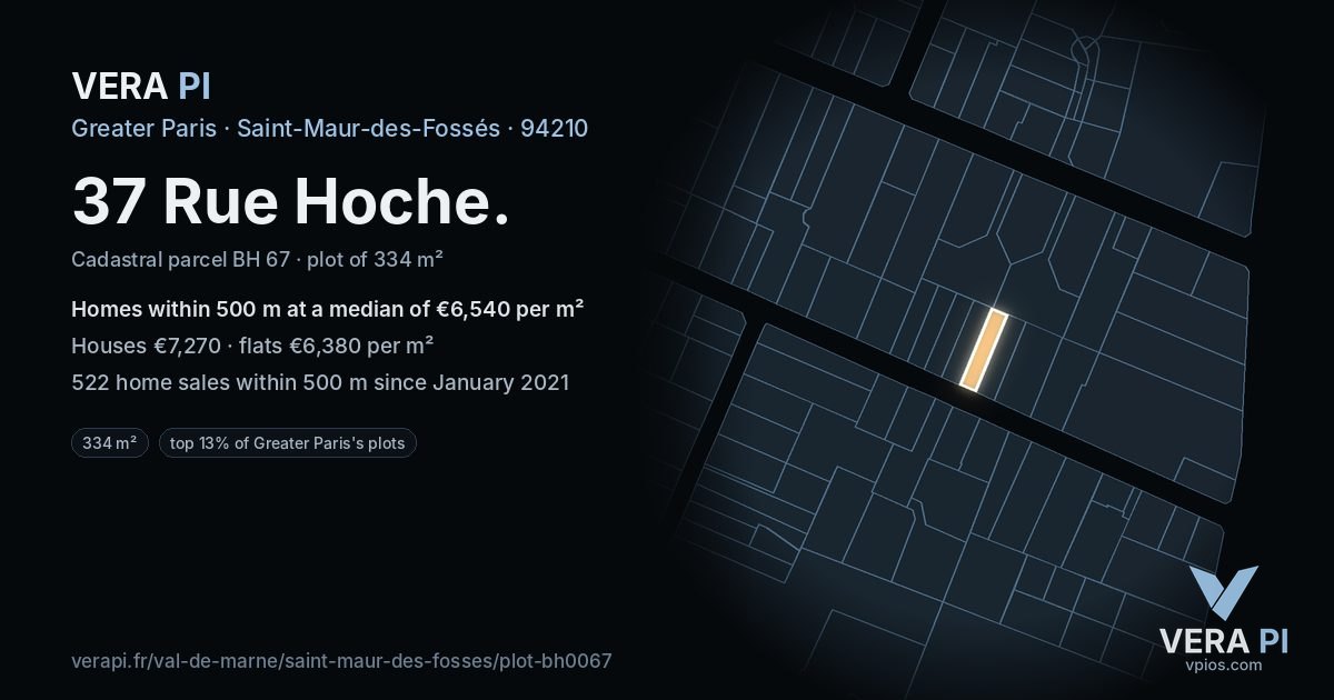 37 Rue Hoche, Saint-Maur-des-Fossés at night – the plot lit, the parcels around coloured by the prices near them