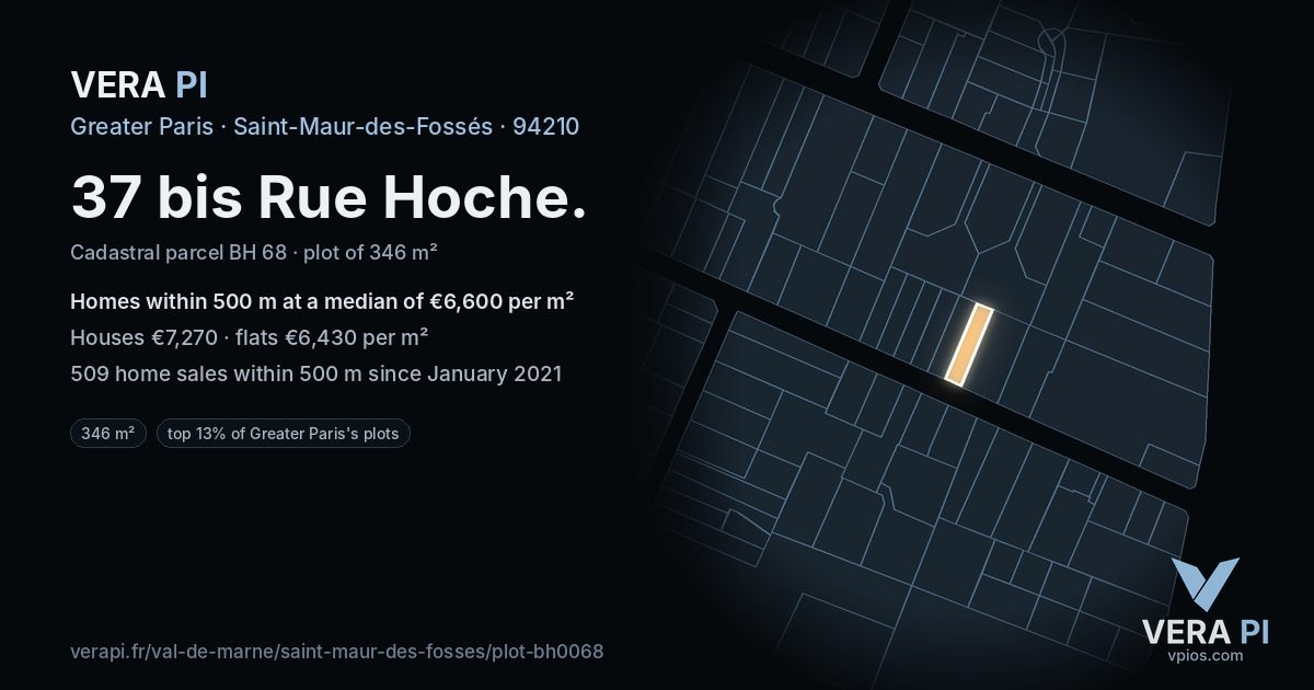 37 bis Rue Hoche, Saint-Maur-des-Fossés at night – the plot lit, the parcels around coloured by the prices near them